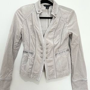 White House Black Market size 4 Regimental jacket in a soft gray velvet